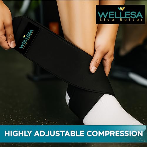 Image of WELLESA Orthowrap Ankle Support Brace | Adjustable Compression Wrap for Foot & Ankle Pain Relief, Sprain, Injury, Swelling | One Size Fits All - Single