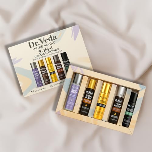 Image of Dr. Veda PURE MAGIC 5-in-1 Roll-On Combo | Deep Sleep, Pain Relief, Magic Glow, Under Eye Care & De-Stress & Focus | 100% Natural Essential Oils | Calming & Care Aromatherapy Set for Relaxation & Wellness