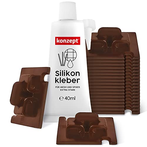 Konzept 11 - Klebehaken Extra Stark Außen, Braun, 20 Stück, mit Montagekleber Extra Stark 40 ml, Befestigung von Katzennetz f