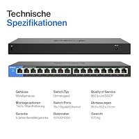 Linksys LGS116-EU 16-Port Unmanaged Gigabit-Netzwerk-Switch – Ethernet-Switch/Hub mit Metallgehäuse, Splitter – Platzierung an der Wand oder auf dem Schreibtisch im Büro oder zu Hause, Plug-and-Play – Ansicht 6