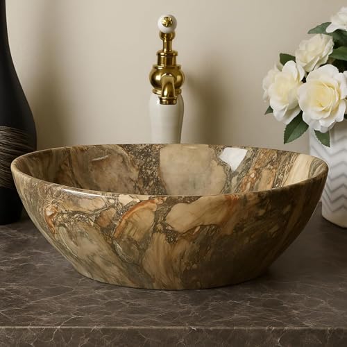 Image of OSOSAM Designer Ceramic Table Top Wash Basin | Elegant Over Counter Vessel Sink for Bathroom, Hotel & Home | Premium Countertop Vanity Basin | 16 x 13 x 5.5 Inch