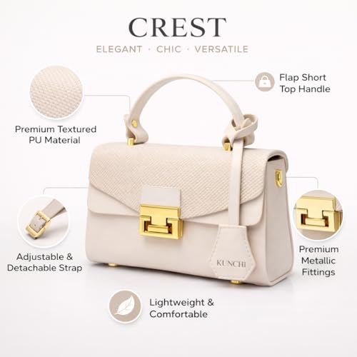Image of KUNCHI CREST Women's Structured Handbag with Sling Strap | Premium Textured Flap Bag | Elegant Designer Purse for Party, Wedding & Office