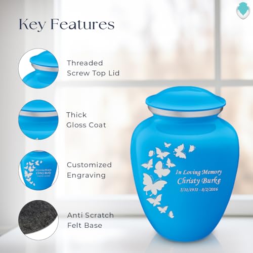 Image of Geturns - Adult Personalized Butterfly Cremation Urns for Human Ashes I Large Racing Blue Funeral Urn for Men and Women I 200 lbs