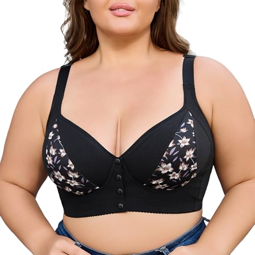 TESOON Front Closure Bra for Women's Suppoer Push-up Underwear Seamless Breathable T-Shirt Lingerie Black 52D