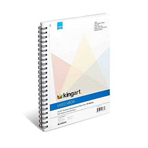 KINGART Mixed Media Sketchbooks, 9 x 12 Inches, 60-Sheet Drawing Pads, 98lb/160gsm Acid-Free Paper, Micro-Perforated, Spiral-Bound, Art Supplies for Wet and Dry Media