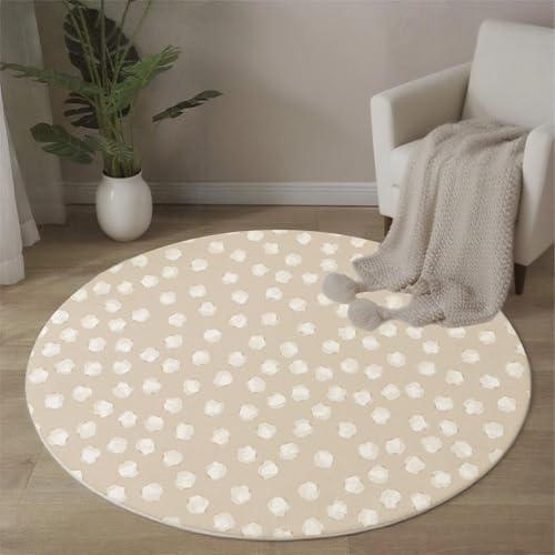 Tapis rond de chambre 100 cm beige blanc géométrique et antidérapant