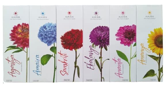 Compatible Aalaukik Spiritual Incense Sticks for Pooja Combo Pack of 6 - Agastya, Amaira, Sanskriti, Ekalavya, Ananta, Ananya (90 GM x 6=540 GM) | Approx. 55 Sticks per Pouch
