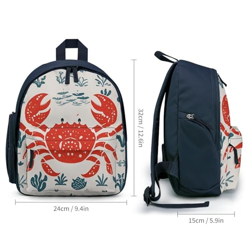 Marine Animal Themed Crab Backpack for Men Women, Durable Small Bookbag Lightweight Daypack for Travel, Hiking, Blue-style2