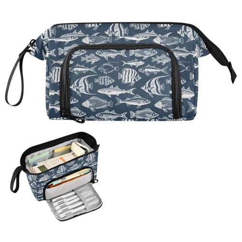 Image of Fish Vintage Pencil Case Pouch Big Capacity Pencil Bag Box Organizer Pen Case with Zipper Pencil Cases for Girls Boys Women School College Office
