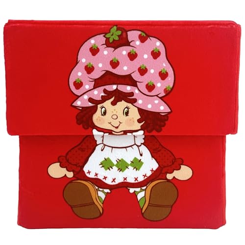 Happy Nappers Tarta de fresa: caja almacenable de 10 pulgadas, contenedor temático de personajes rojos, contenedor de almacenamiento de tela, tapa superior de apertura, sostiene juguetes, libros