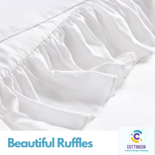Ruffled Bed Skirt With Split Corners-Dust Ruffle - 16" Drop 100% Microfiber Soft,Sheen & Luxurious Look - Bed Skirts (White -Queen) #TOP4