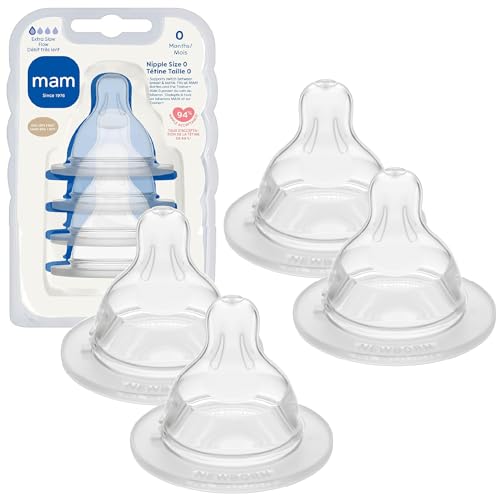 MAM Baby Bottle Nipples Extra Slow Flow Size 0, for 0+ Month Newborn Babies, Skin Soft BPA Free Silicone, 94% Nipple Acceptance, Fits All MAM Bottles,...