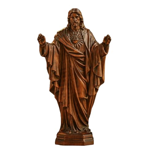 BGCOPPER Wooden Sacred Heart of Jesus Statue Handmade Jesus Figurine Ornament Catholic Figure Religious Gift for Home Decor Christmas - 4.3 Inch