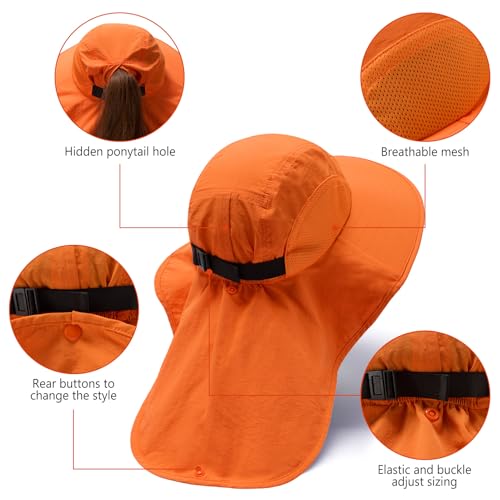 Image of BASSDASH UPF 50+ Unisex Water Resistant Wide Brim Sun Hat with Large Neck Flap Ponytail Fishing Hat for Men Women