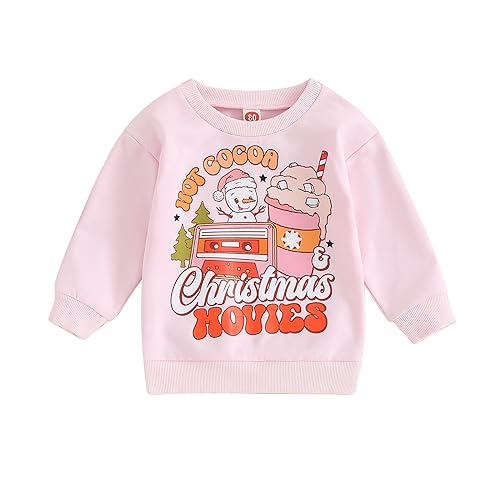 BOIBOKOKO Baby Girl Boy Christmas Outfit Long Sleeve Crewneck Sweatshirt Xmas Shirt Top Cute Fall Winter Clothes (Pink A, 12-18 Months)