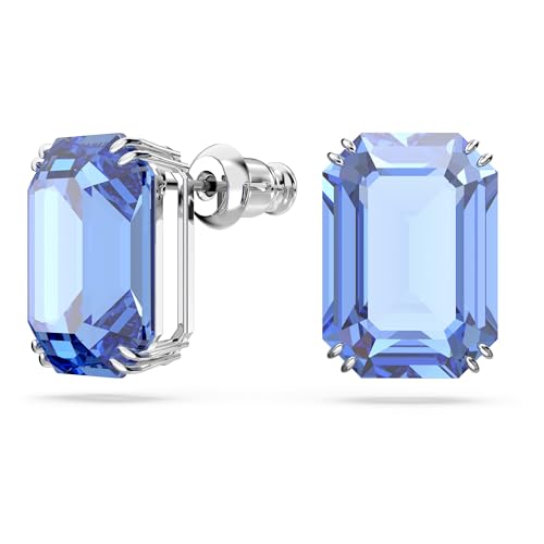 SWAROVSKI Millenia stud earrings, Octagon cut crystals, Blue, Rhodium Finish2