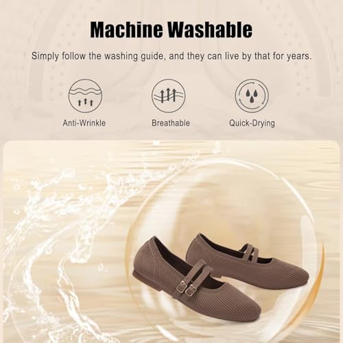 Image of Frank Mully Women's Flats Square Toe Mary Jane Shoes Ballet Flats with Strap Comfortable Slip On Knit Shoes Dressy Casual