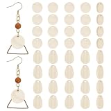 AHANDMAKER 40 piezas de madera natural colgante sin procesar madera de nogal pendientes en blanco colores naturales lágrima y plana redonda boho colgante para bricolaje fabricación de joyas proyectos