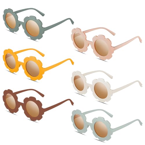 6pcs Gafas de Sol Redondas de Flores, 6 Colores Gafas para Niños Gafas de Flores para Niños Flores Lindas y Coloridas Gafas de Fiesta al Aire Libre para...
