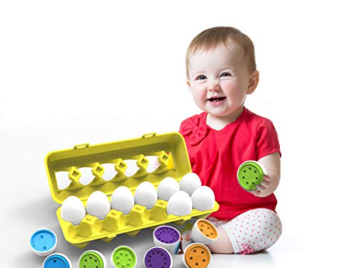 IQ Toys Matching Eggs Set, Toddler Match an Egg Toy, Educational Set of 12 Color and Number Recognition Learning Skills Eggs and Egg Carton for Toddlers Kids Girls and Boys