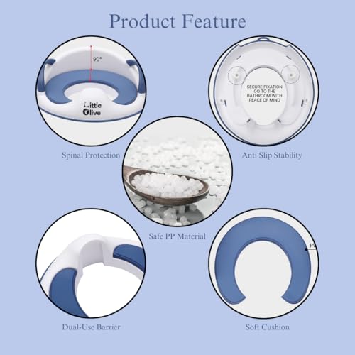 Image of Little Olive Baby Potty Seat with Backrest and Splash Guard | Soft Cushioned Toilet Trainer for Toddlers | Ergonomic Blue Potty Training Seat for Home and Travel