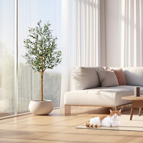 GAOMON Artificial Olive Tree 5FT(60in) Tall Faux Olive Trees with Silk Leaves for Home Office Living Room Decor Indoor Fake Olive Tree with Curved Wood Trunk and Lifelike Fruits 1 Pack