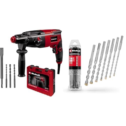 Einhell Kit de taladro percutor TC-RH 620 4F (620 W, impacto neumático, resistencia al impacto de 2,2 J, taladrado con percusión, cincelado con y sin fijación, SDS-Plus,) + Juego de 7 brocas