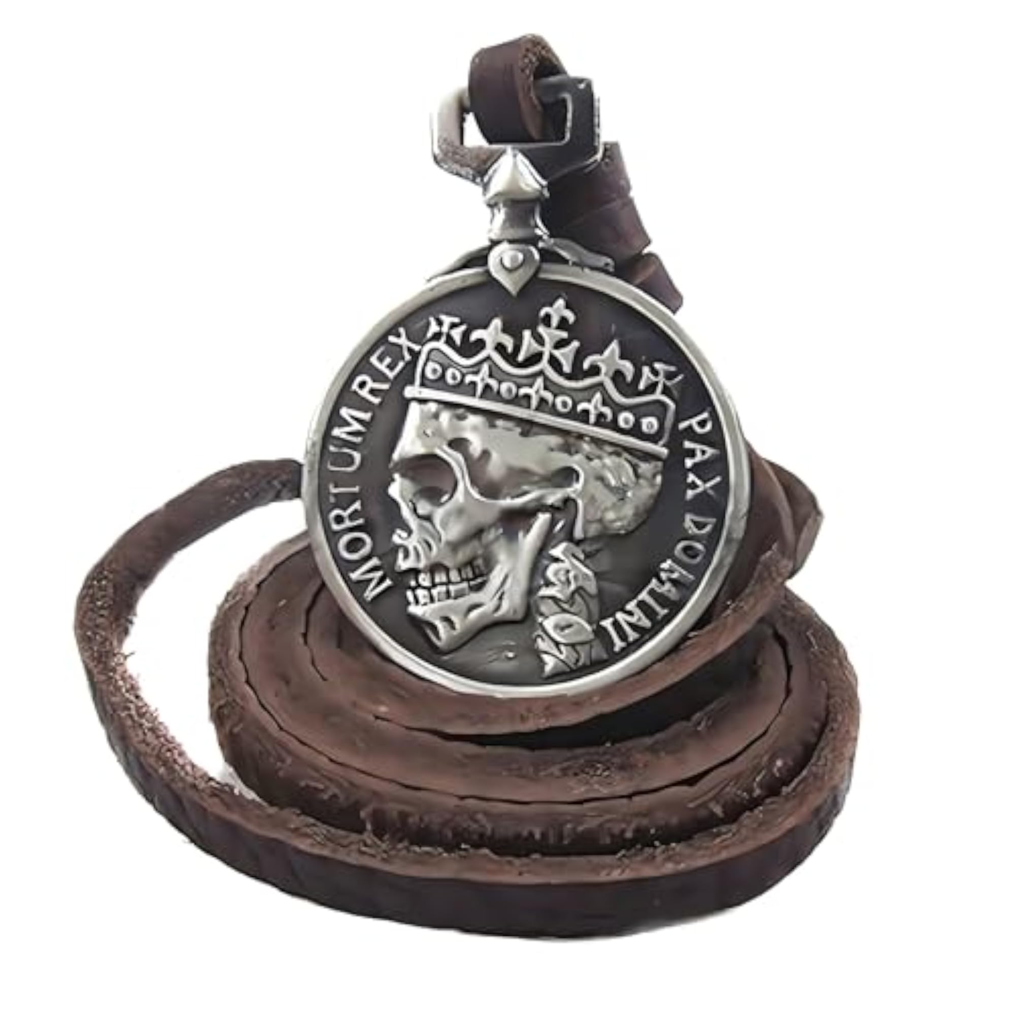Men's Classic Skeleton Brown Leather Pendant Necklace