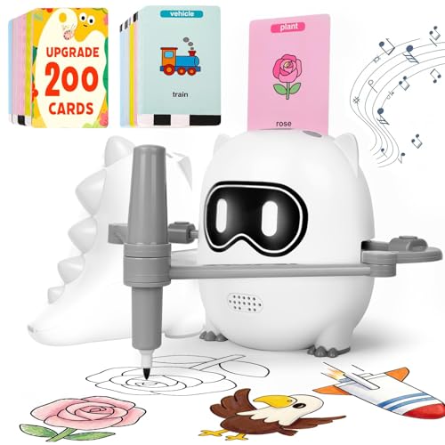 Drawing Robot with 200 Upgraded Drawing Cards for Kids 3 4 5 6 7 8 Year Old Voice Interactive Educational Drawing Machine Montessori Learning & Painting Toy Rechargeable 4-in-1 Robot for Boys Girls