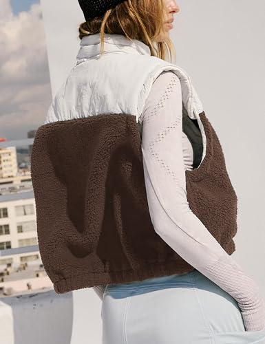 Tanming Womens Fuzzy Sherpa Fleece Vest Lightweight Cozy Sleeveless Gilet Half Zip Pullover Waistcoat with Pocket3