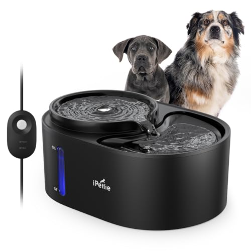 iPettie Waterfall Dog Water Fountain, Hygienic 5-Stage Filtered Water, 2 Heights to Drink from, Water Shortage Alert, Night Light with ON/Off Switch, Cat Water Fountain 203 OZ (1.6 GAL) 6 L
