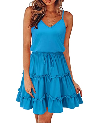 Image of Newshows Women's Summer Casual Dress Cute A Line Ruffle Hem Flattering Fit Beach Vacation Sundress
