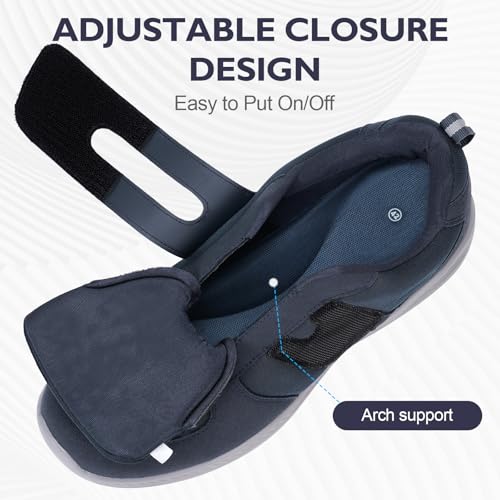 Image of Diabetic Shoes for Women Men Extra Wide Shoes for Swollen Feet Adjustable Orthopedic Shoe Non Silp Neuropathy Walking Shoe for Elderly Foot Dark Blue