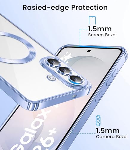 Image of VONZEE Clear Logo Electroplating Transparent Case for Samsung Galaxy S26 Plus 5G, Magnetic Plating [Support for MagSafe Charger] Electroplate TPU Cover- Sierra Blue