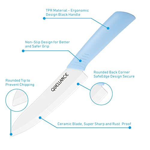Quellance Ceramic Chef Knife, Ultra Sharp Professional 6-Inch Ceramic Kitchen Chef's Knife With Sheath Cover, Perfect Sharp Knife For Cutting Boneless Meats, Sashimi, Fruits And Vegetables (Blue) #TOP3