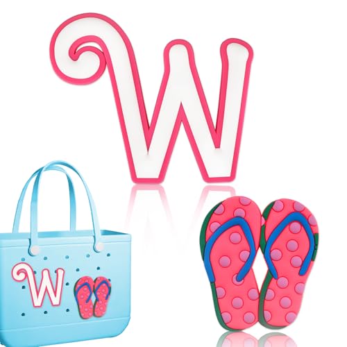 Personalized Letter Charms for Bogg Bag, White Alphabet Lettering Accessories & Flip Flops Charm for Simply Beach Tote Bag, DIY Personalized Decorative Insert Charms for Women & Girls Handbag W