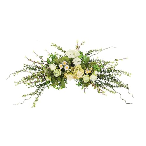Artificial Greenery Flower Swag, Fake Eucalyptus Rose Flower Swag for Door Lintel Spring Summer Arch Flower Swag for Wedding Home Party Table Door Wall Decor