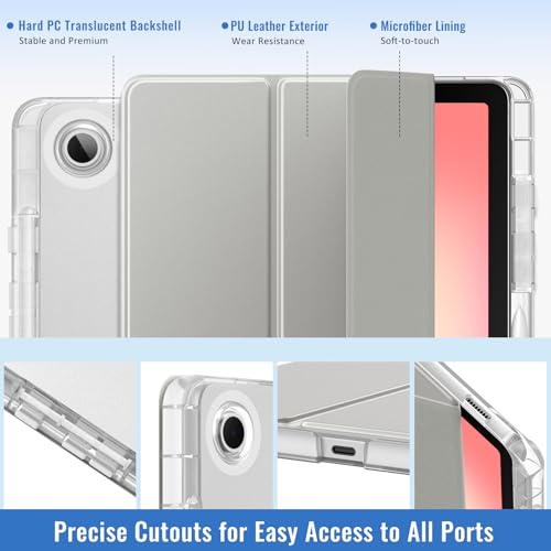 Image of MoKo Case for Samsung Galaxy Tab S10 Lite 10.9 Inch 2025 [SM-X400 /SM-X406B] with S Pen Holder, Slim Light Trifold Protective Cover with Hard PC Translucent Back Shell, Auto Wake /Sleep, Silver