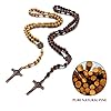 Catholic Cross Rosary Necklace, Natural Wood Prayer Beads with Medal Cross Jesus Christ Saint Benedict, for Catholic Christians Religious Communion, Baptism, Mass, Bible #2