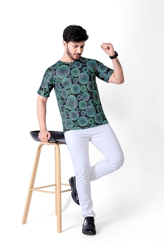 Image of Round Collar Cotton Poly Striped Printed T Shirt for Men Half Sleeve T-Shirt