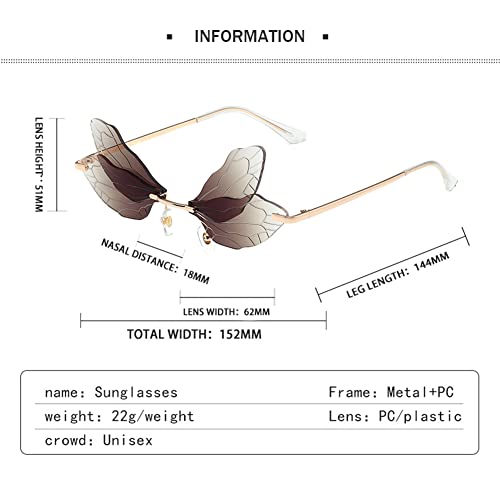 Image of Dragonfly Rimless Sunglasses Wing Shaped Butterfly Fairy Shades Glasses Fashion Party Sunglasses for Women Men