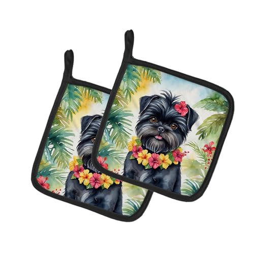 Caroline's Treasures Affenpinscher Luau Pair of Pot Holders Kitchen Heat Resistant Pot Holders Sets Oven Hot Pads for Cooking Baking BBQ, 7 1/2 x 7 1/2