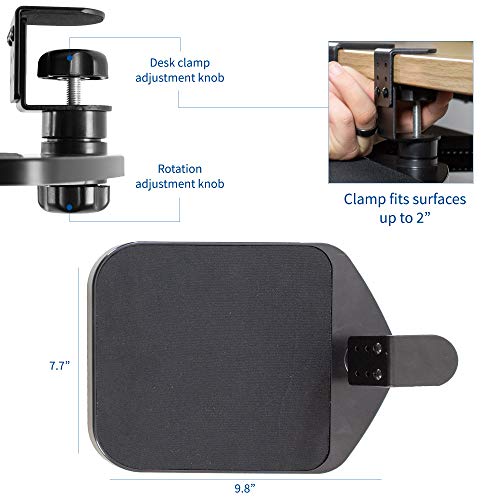 Image of VIVO Black Clamp-on Mouse Pad Holder Platform, MOUNT-MS01A | Adjustable Under Desk 360 Rotating Tray Rest Extension Attachment, Fits up to 2 inch Desktops