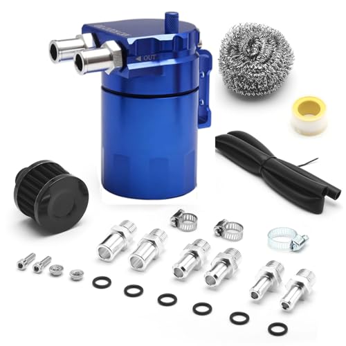 PrimeBlis オイルキャッチ オイルキャッチタンク 300ml 外径 11Φ 13Φ 16Φ 汎用 アルミ製 円柱型 メンテナンス エンジンオイル 自動車 バイク ホース付属 (ブルー)