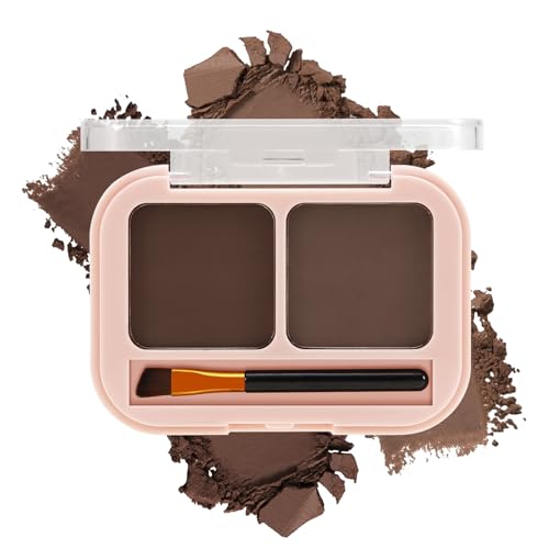 Apooliy Polvo de cejas resistente al agua,Paleta de cejas de 2 tonos con pincel,Maquillaje de cejas de larga duración, rellenador de cejas