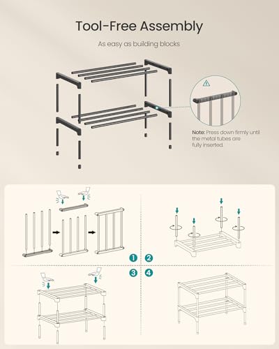 Image of SONGMICS 2-Tier Shoe Rack for Closet, Compact Metal Shoe Organizer Shelf for Entryway, Bedroom, Small Spaces, Stackable, 11.8 x 17.7 x 12.2 Inches, Black ULSA112BH01