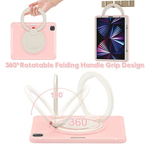 Funda para iPad Pro 12.9 rosa con soporte giratorio 360 y protector de pantalla 4