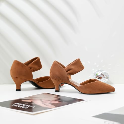 Image of RIBONGZ Kitten Heels for Women Closed Toe Comfortable Low Heels Pointed Toe Sexy Slip on Pumps Bridal Party Dressy Shoes