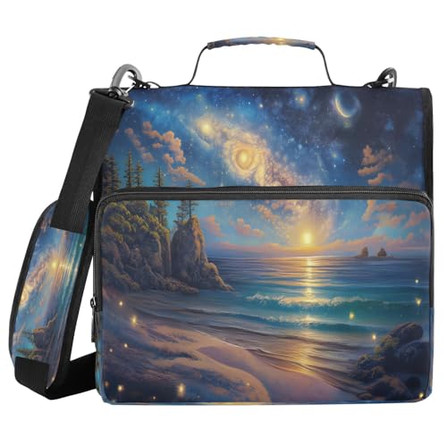 ATTX Beautiful Beach Scene Zipper Binder with Adjustable Padded Strap - 3 Ring 500 Sheet Capacity Binder Bag with Multi-Pocket Organizer, Fits 12 Inch Laptop#123
