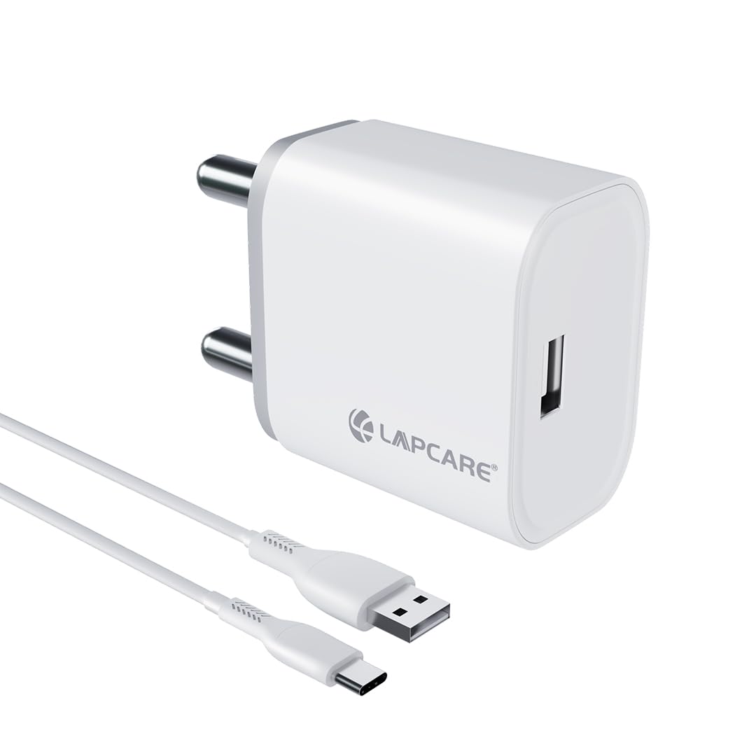 LAPCARE Adopt 2.4A 12W Fast Wall Charger, Comes with 1M Type-C Cable, USB Wall Charger Adapter for iPhone 11/Xs/XS Max/XR/X/8/7/6/Plus, iPad Pro/Air 2/Mini 3/Mini 4, Samsung S4/S5, and More(White)
